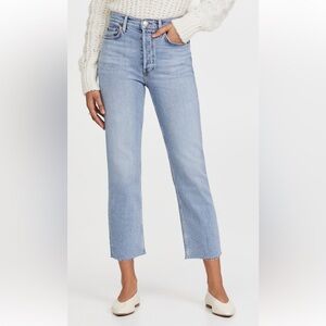 Re/Done Light Blue Straight Jeans with Contrast Stitching